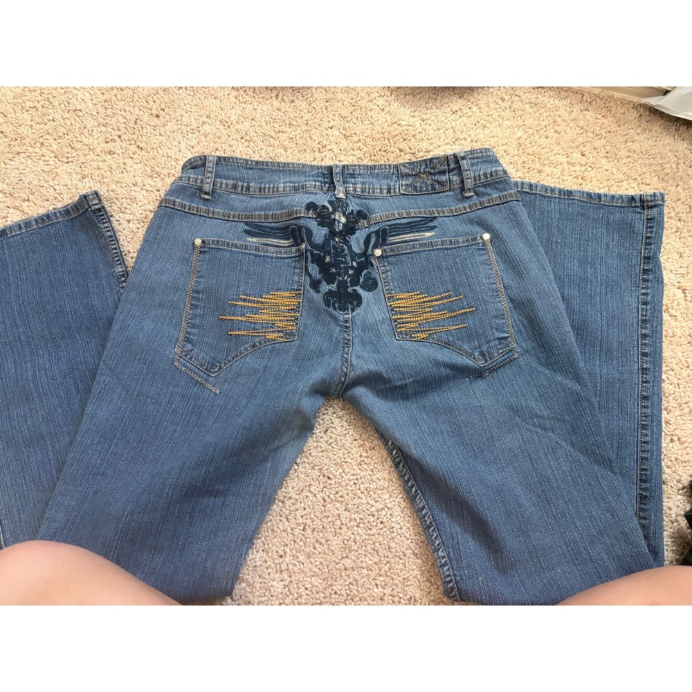 Y2K Vintage mcbling Mecca Femme Flare Jean Embroidered Low Rise Denim Streetwear
